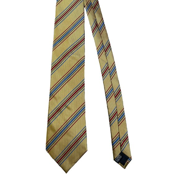 Jon VanDyk Men's Gold Regimental Striped Blue Red Classic Polyester Necktie - Picture 2 of 7